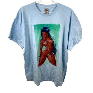 Anime Manga Graphic Tee Men's XL RedBubble T-shirt Cute Robots Light Blue